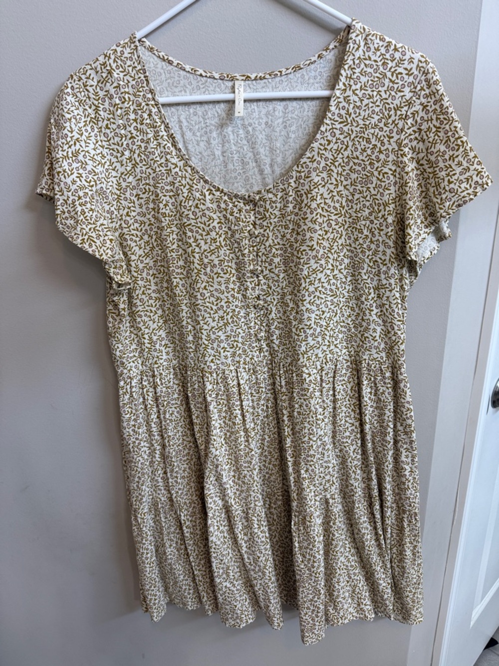 Cream Floral Mini Dress with Mustard Print